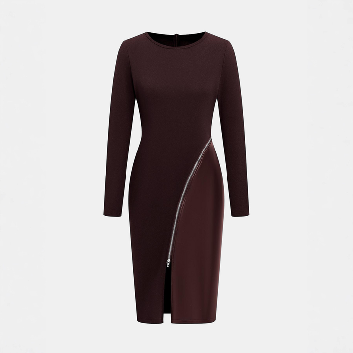 CHARENE™ - Women’s Solid Color PU Leather Patchwork Zipper Bodycon Dress