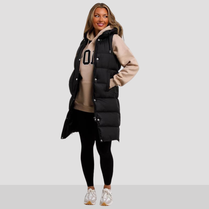 SIDRA™ - Comfy Black Padded Long Hooded Puffer