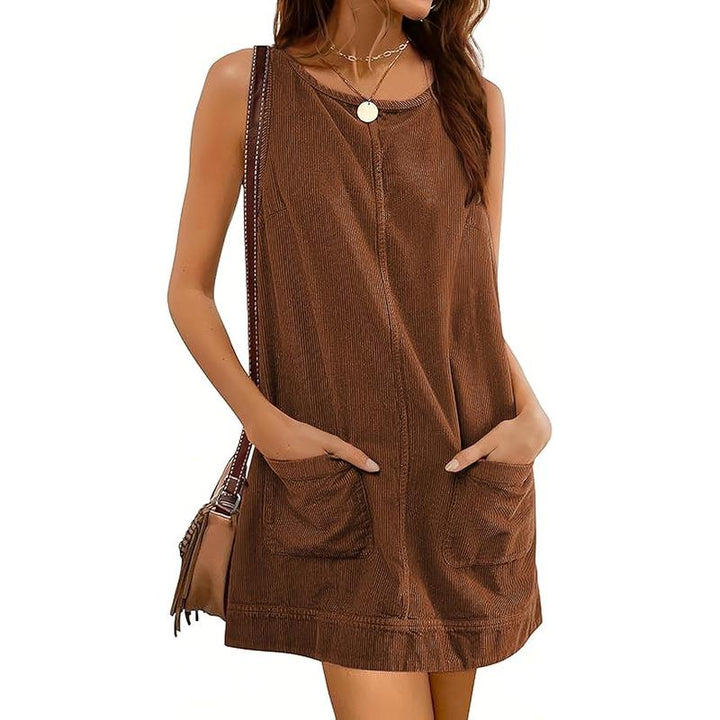 CATALEYA™ - Corduroy Overall Dress with Round Neck and A-Line Skirtall