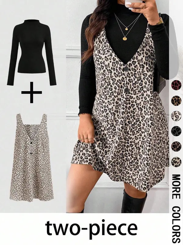 CRESSIDA™ – High Neck Top & Leopard Strap Skirt Two-Piece Set