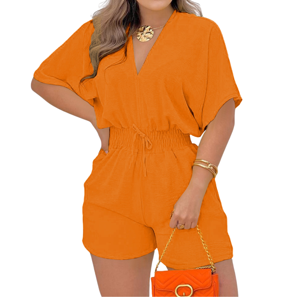 JOELLE™ – Casual V-Neck Drawstring Romper