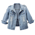 FRANKIE™ – Distressed Cropped Washed Denim Jacket